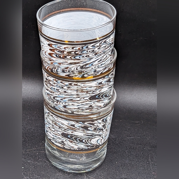 3 Retro Anchor Hocking 1988 Swirl Colorful with Gold Tone Band Drinking Glasses - Picture 6 of 7